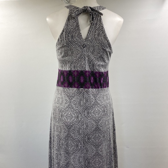 Prana Women's Skye Gray Purple Halter Maxi Dress Empire Waist Embroidered Size M - Picture 3 of 10